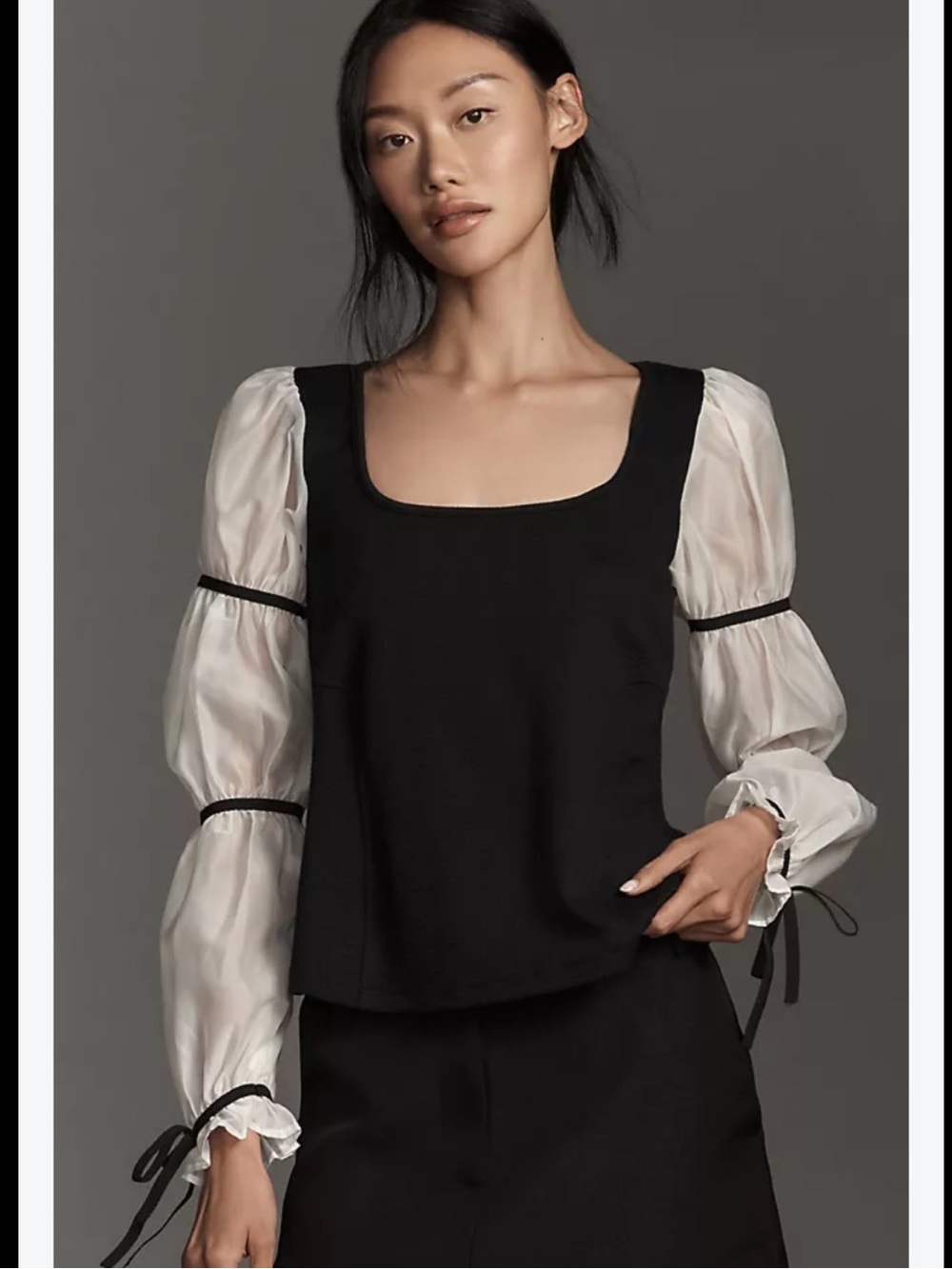 Maeve Mixed Media Balloon Sleeve Knit Top